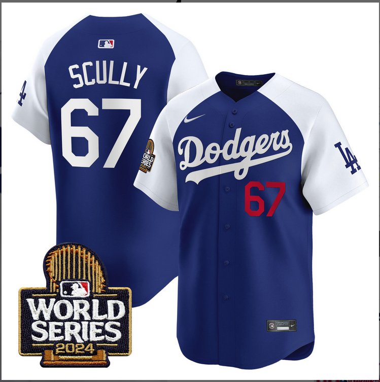 Men MLB Los Angeles Dodgers #67 Scully blue 2024 World Series Champions Patch Limited Jersey20241105->los angeles dodgers->MLB Jersey